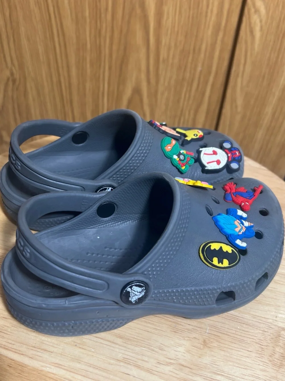CROCS Kids Charcoal Gray Slip-On Clogs with Character Jibbitz